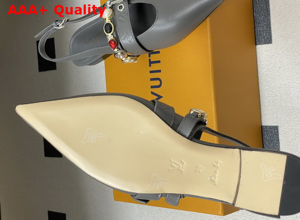 LV Vibe Slingback Flat Ballerina in Gray Lambskin with a Row of Jewel Like Ornaments Replica