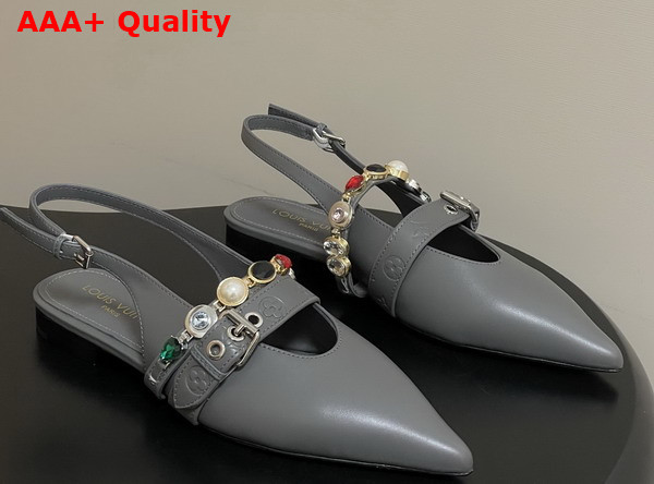 LV Vibe Slingback Flat Ballerina in Gray Lambskin with a Row of Jewel Like Ornaments Replica