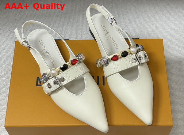 LV Vibe Slingback Flat Ballerina in Vanilla Lambskin with a Row of Jewel Like Ornaments Replica