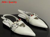 LV Vibe Slingback Flat Ballerina in Vanilla Lambskin with a Row of Jewel Like Ornaments Replica