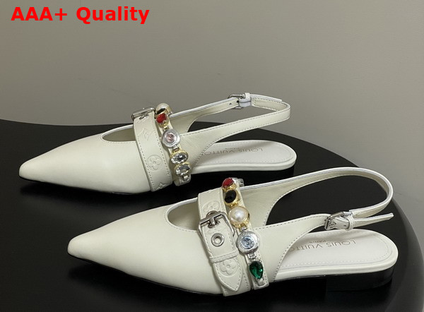 LV Vibe Slingback Flat Ballerina in Vanilla Lambskin with a Row of Jewel Like Ornaments Replica