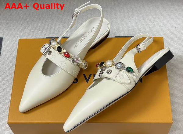 LV Vibe Slingback Flat Ballerina in Vanilla Lambskin with a Row of Jewel Like Ornaments Replica