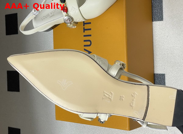 LV Vibe Slingback Flat Ballerina in Vanilla Lambskin with a Row of Jewel Like Ornaments Replica