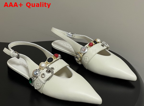 LV Vibe Slingback Flat Ballerina in Vanilla Lambskin with a Row of Jewel Like Ornaments Replica