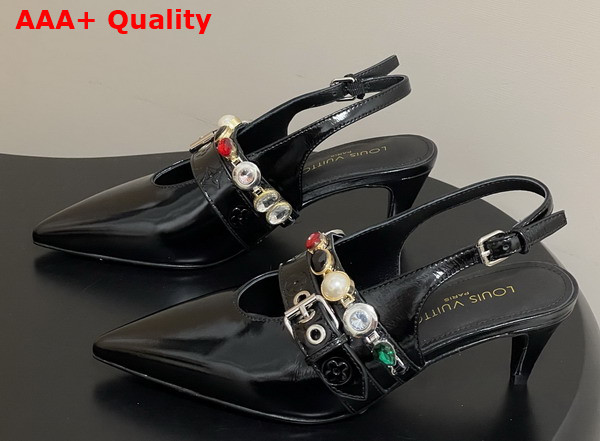 LV Vibe Slingback Pump in Black Naplak Leather with a Row of Jewel Like Ornaments 1AIT29 Replica