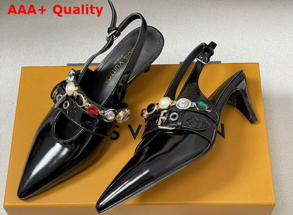 LV Vibe Slingback Pump in Black Naplak Leather with a Row of Jewel Like Ornaments 1AIT29 Replica