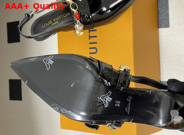 LV Vibe Slingback Pump in Black Naplak Leather with a Row of Jewel Like Ornaments 1AIT29 Replica