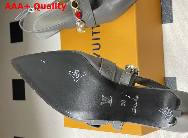 LV Vibe Slingback Pump in Gray Lambskin with a Row of Jewel Like Ornaments Replica