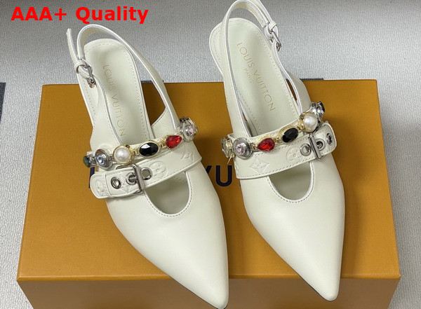 LV Vibe Slingback Pump in Vanilla Lambskin with a Row of Jewel Like Ornaments Replica