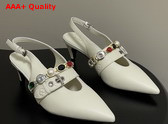 LV Vibe Slingback Pump in Vanilla Lambskin with a Row of Jewel Like Ornaments Replica