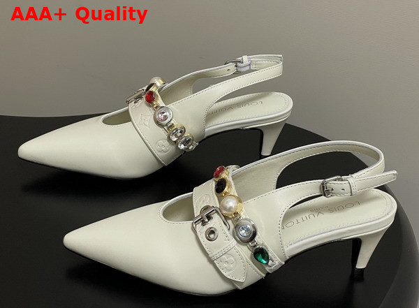 LV Vibe Slingback Pump in Vanilla Lambskin with a Row of Jewel Like Ornaments Replica