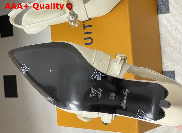 LV Vibe Slingback Pump in Vanilla Lambskin with a Row of Jewel Like Ornaments Replica