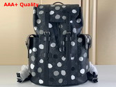 LV X YK Christopher MM Backpack Monogram Eclipse Coated Canvas with 3D Painted Dots Print Black and Silver M46403 Replica