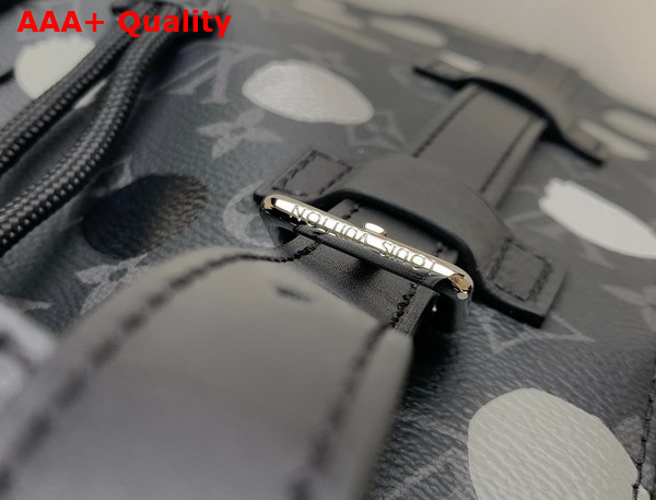 LV X YK Christopher MM Backpack Monogram Eclipse Coated Canvas with 3D Painted Dots Print Black and Silver M46403 Replica