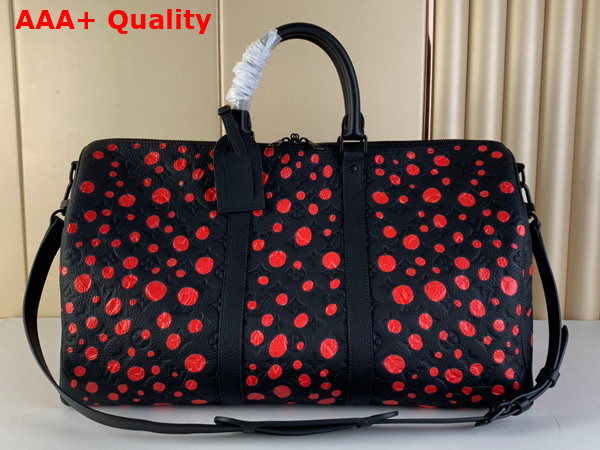 LV X YK Keepall 50 Taurillon Monogram Cowhide with Infinity Dots Print Black and Red M21674 Replica