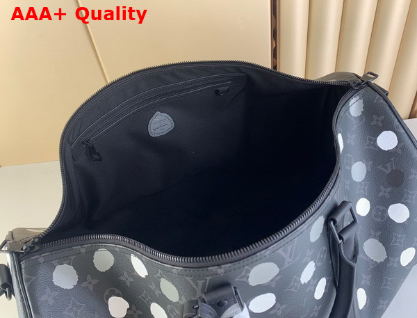 LV X YK keepall 50 Black and Silver Monogram Eclipse Coated Canvas with 3D Painted Dots Print Replica