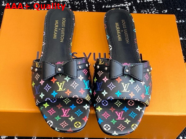 LV x TM 6am Flat Mule in Black Multicolored Monogram Canvas Replica