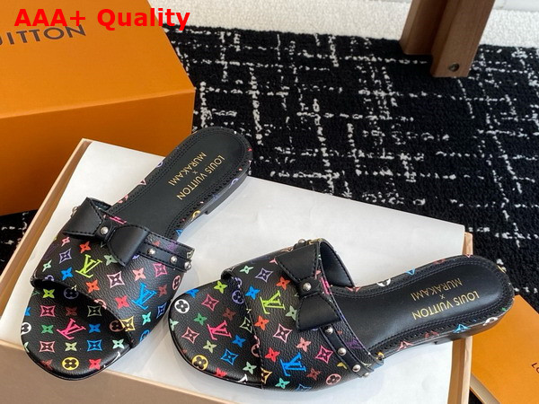 LV x TM 6am Flat Mule in Black Multicolored Monogram Canvas Replica