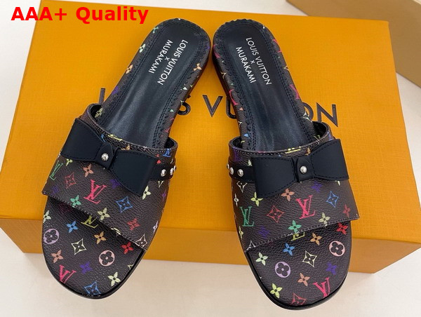 LV x TM 6am Flat Mule in Black Multicolored Monogram Coated Canvas Replica