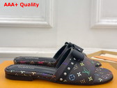 LV x TM 6am Flat Mule in Black Multicolored Monogram Coated Canvas Replica
