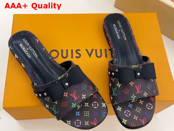 LV x TM 6am Flat Mule in Black Multicolored Monogram Coated Canvas Replica
