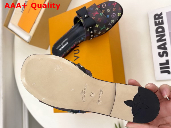 LV x TM 6am Flat Mule in Black Multicolored Monogram Coated Canvas Replica