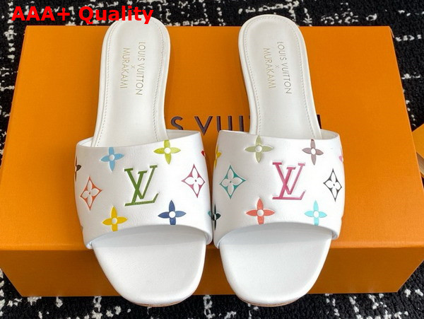 LV x TM 6am Flat Mule in Blanc Multicolored Lambskin Leather 1AGVW7 Replica