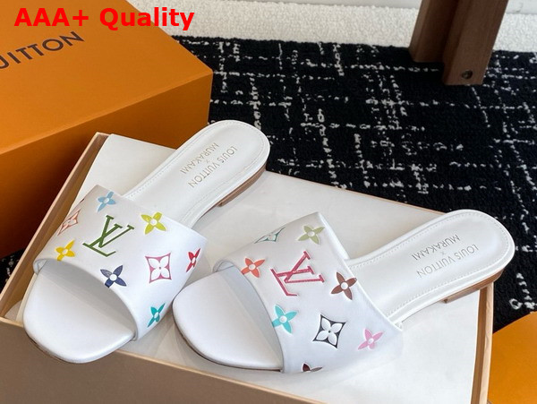 LV x TM 6am Flat Mule in Blanc Multicolored Lambskin Leather 1AGVW7 Replica