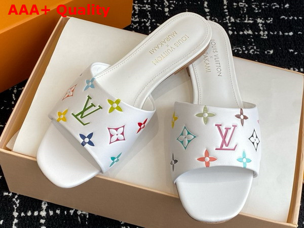 LV x TM 6am Flat Mule in Blanc Multicolored Lambskin Leather 1AGVW7 Replica