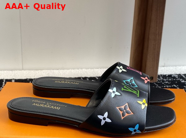 LV x TM 6am Flat Mule in Noir Multicolored Lambskin Leather 1AGVX9 Replica