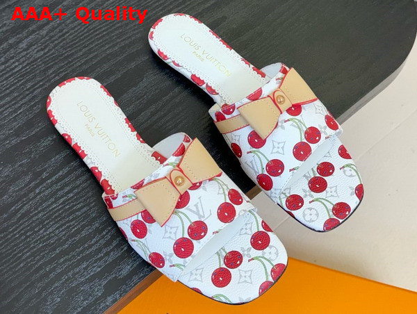LV x TM 6am Flat Mule in White Monogram Cherry Coated Canvas Replica