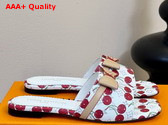 LV x TM 6am Flat Mule in White Monogram Cherry Coated Canvas Replica