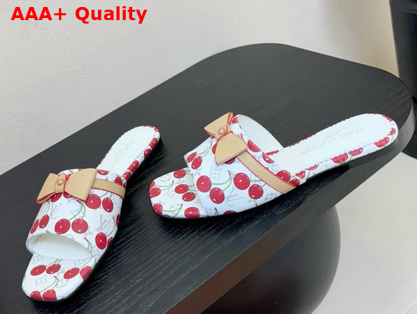 LV x TM 6am Flat Mule in White Monogram Cherry Coated Canvas Replica