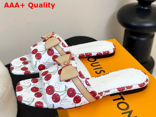 LV x TM 6am Flat Mule in White Monogram Cherry Coated Canvas Replica