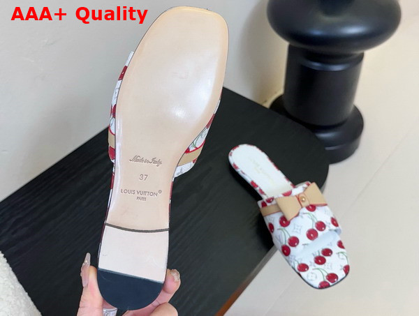 LV x TM 6am Flat Mule in White Monogram Cherry Coated Canvas Replica