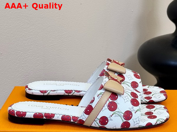 LV x TM 6am Flat Mule in White Monogram Cherry Coated Canvas Replica