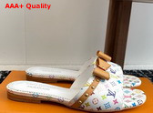 LV x TM 6am Flat Mule in White Multicolored Monogram Canvas 1AGZUV Replica