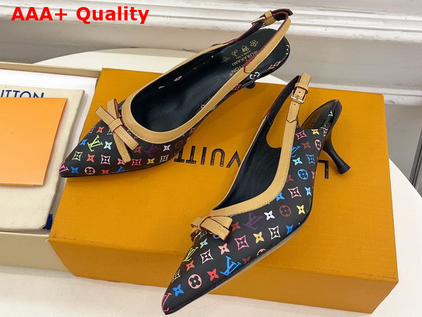 LV x TM 6am Slingback Pump in Black Multicolor Monogram Canvas Replica