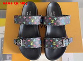 LV x TM Bom Dia Flat Comfort Mule in Black Multicolored Monogram Coated Canvas Replica