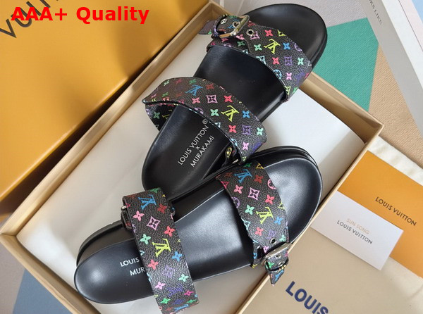 LV x TM Bom Dia Flat Comfort Mule in Black Multicolored Monogram Coated Canvas Replica