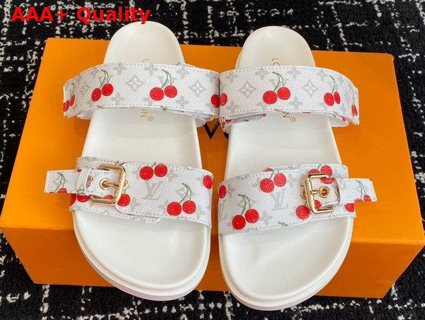 LV x TM Bom Dia Flat Comfort Mule in Blanc Monogram Cherry Coated Canvas 1AHLZ7 Replica