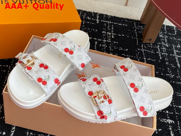 LV x TM Bom Dia Flat Comfort Mule in Blanc Monogram Cherry Coated Canvas 1AHLZ7 Replica