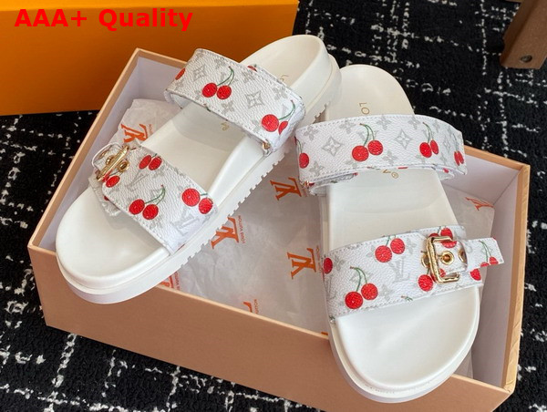 LV x TM Bom Dia Flat Comfort Mule in Blanc Monogram Cherry Coated Canvas 1AHLZ7 Replica