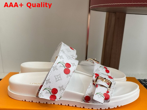 LV x TM Bom Dia Flat Comfort Mule in Blanc Monogram Cherry Coated Canvas 1AHLZ7 Replica