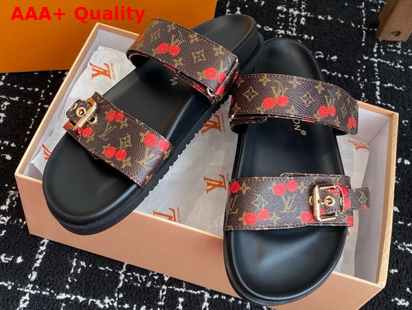 LV x TM Bom Dia Flat Comfort Mule in Marron Monogram Cherry Coated Canvas 1AHM02 Replica
