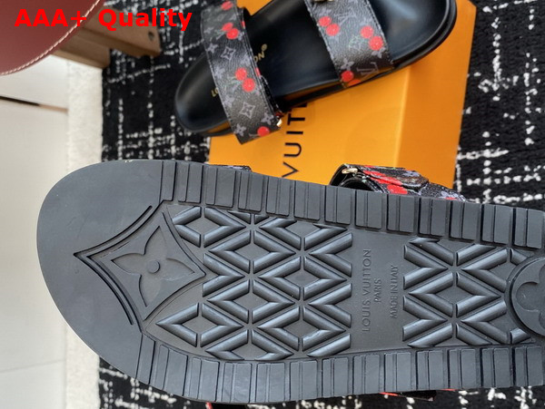 LV x TM Bom Dia Flat Comfort Mule in Monogram Eclipse Cherry Coated Canvas Replica