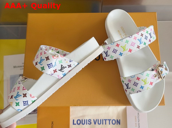 LV x TM Bom Dia Flat Comfort Mule in White Multicolored Monogram Coated Canvas 1AGXU4 Replica