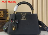 LV x TM Capucines BB Handbag in Black Taurillon Leather with Multicolor Monogram Trims Replica