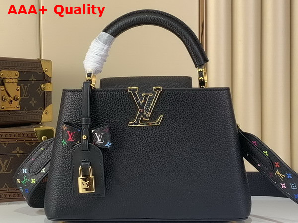 LV x TM Capucines BB Handbag in Black Taurillon Leather with Multicolor Monogram Trims Replica