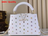 LV x TM Capucines BB Handbag in White Cowhide Leather Embellished with Multicolor LV Flower Studs Replica